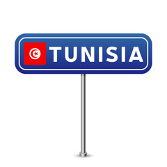 tunisia road sign. National flag with country name on blue road traffic signs board design vector illustration.