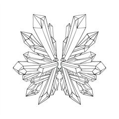 Vector line drawn crystals. Black and white illustration for coloring book for adults and children. Mineral quartz