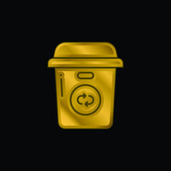 Bin gold plated metalic icon or logo vector
