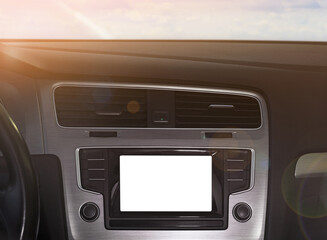 View of dashboard with navigation system in modern car