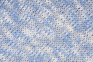 knitted background, light blue and white colour, melange crocheted backdrop, coarse texture, rough, soft surface, woollen,   material with pattern