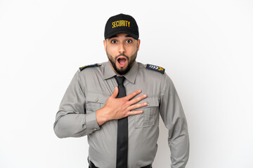 Young arab man isolated on white background surprised and shocked while looking right