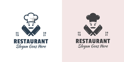 vintage retro master chef with butcher shop icon for cooking meat restaurant logo template