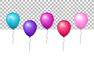 Realistic 3d colorful balloon set on transparent background