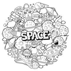 Vector space circular pattern in cartoon style