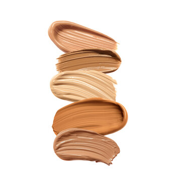 Different Shades Of Liquid Skin Foundation On White Background, Top View