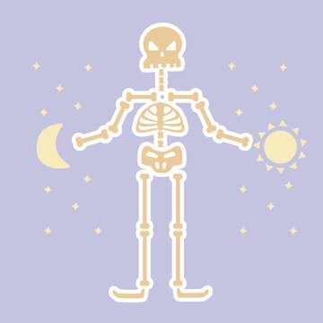 recommend clip art: Vector illustration of skeleton. Hand drawn cartoon bones and skull sticker for halloween, logo, icon, banner, poster.