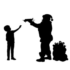 Silhouettes Santa Claus giving boy present