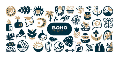 Abstract boho vector shapes. Doodle icon for fashion design, summer season or natural concept. Modern hand drawn illustration.