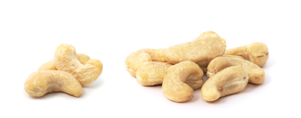 cashew nuts heap on white background