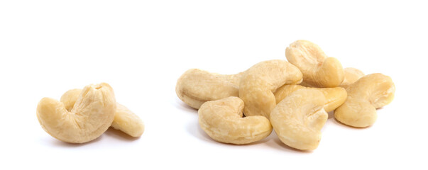 Fototapeta na wymiar cashew nuts heap on white background