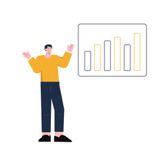 an illustration of a man showing graph sales data