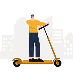 a person illustration man is riding an electric otoped