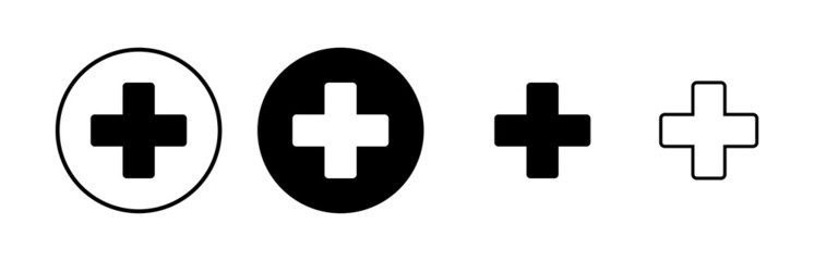 Plus Icons set. Add plus icon. Addition sign. Medical Plus icon