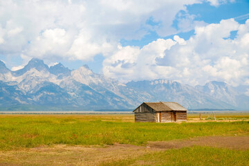 Historic Mormon settlement in Grand Teton National Park, Wyoming, USA, Mormon Row Historic District