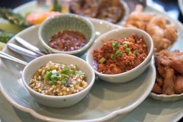 Northern Thai food Nam Prik Ong and Nam Prik Num
