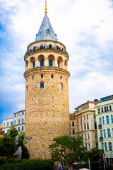 Fototapeta na wymiar istanbul turkey 12 august 2021, view of the galata tower, travel and acquaintance with the historical architecture of turkey and muslim peoples