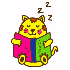 Cat reading book cartoon hand draw , comic character