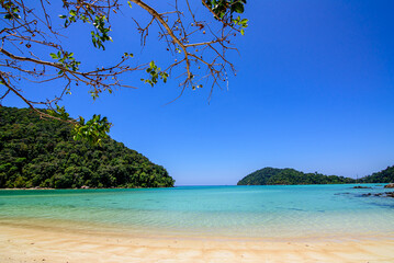 Tropical beach and blue sky in Surin islands, Thailand.