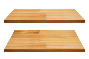 Tabletop wood shelf isolated on background.