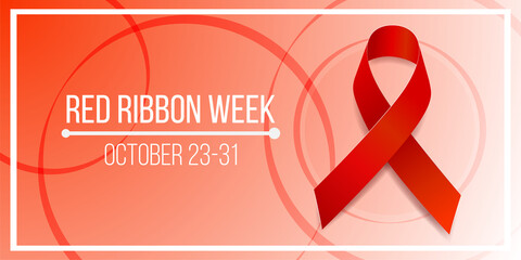 Red ribbon week concept. Banner with red ribbon awareness and text. Vector illustration. - obrazy, fototapety, plakaty