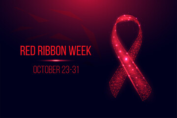 Red ribbon week concept. Banner with red ribbon awareness and text. Vector illustration.