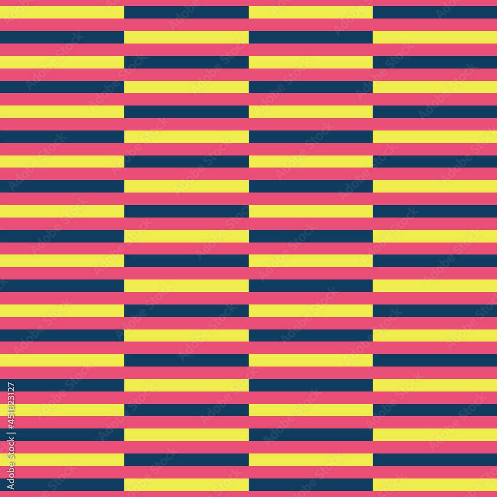 Poster pink bubble gum stripes. yellow and blue in one rectangles. vector repeated layers.