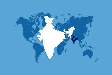 India Map in World Map. Vector illustration. White Indian map. 
