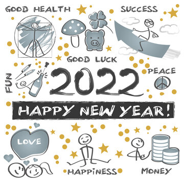 Happy New Year 2022 vector illustration greeting card - english text