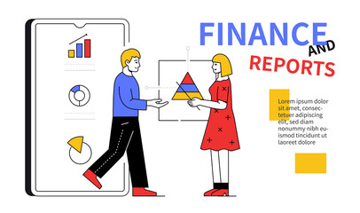 Finance and reports - line design style web banner