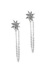 Silver earrings star shaped isolated on a white background