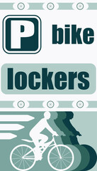 bike parking lockers vertical banner bicycle man woman cycle ride eco friendly monochrome background