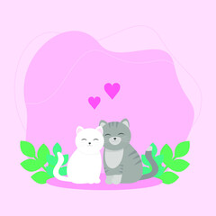 Obraz na płótnie Canvas These are cats in love. Valentine card.