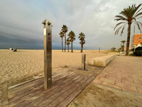 a single shower for people at the beach in Comarruga, Tarragona, Spain