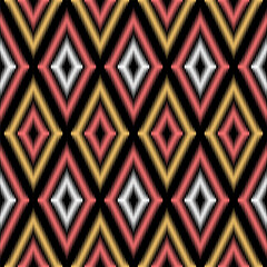 Traditional textile pattern, ethnic pattern on black background, ikat pattern 