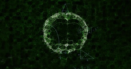 Animation of mathematical equations over digital model of human brain on black background - Powered by Adobe