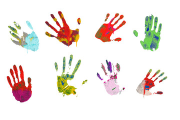 human hand prints with paint strokes,isolated on white background
