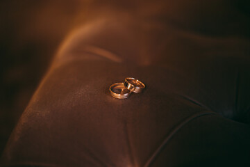 wedding rings on isolated brown background