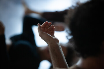hand gesture dancer contact hands in contact improvisation performance intentionally with motion...