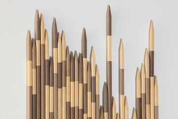 Japanese Board game Mikado. Bamboo sticks from the game on a white background. Top view, macro