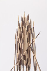 Japanese Board game Mikado. Bamboo sticks from the game on a white background. Top view, macro
