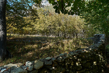 Old stone wall. Sheep corral. The old sheepfold.