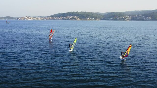Aerial view of the wind surfers in Orebic, Croatia