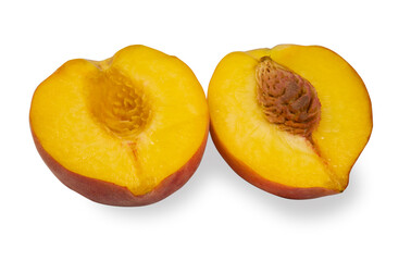 Whole peach and sliced isolated on a white background.Bright, fresh fruits on a white background.Use for labels, posters and web design.