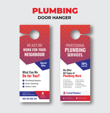 Plumbing service door hanger or flyer poster social media post template Premium Vector ads