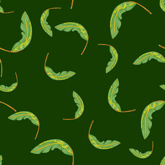 Exotic jungle seamless pattern with random green banana leaf ornament. Tropical foliage backdrop.
