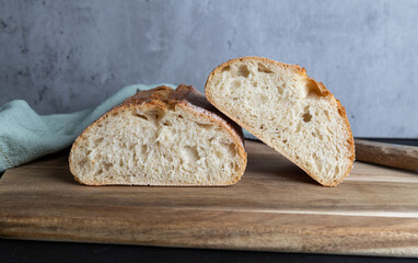Fresh ciabatta is part of traditional Italian cuisine, copy space
