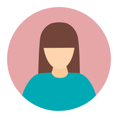 Female face avatar on white background. Flat cartoon style. Vector illustration