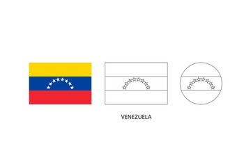 Venezuela flag 3 versions, Vector illustration, Thin black line of rectangle and the circle on white background.