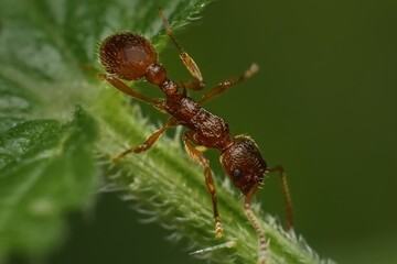 ant Myrmica rubra on a leaf